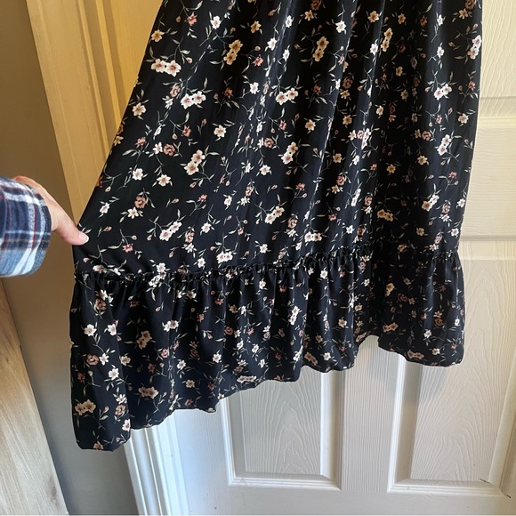 Floral Black Maxi Dress Rouched and Ruffles XS Whimsical Fairy Dress - Picture 7 of 7